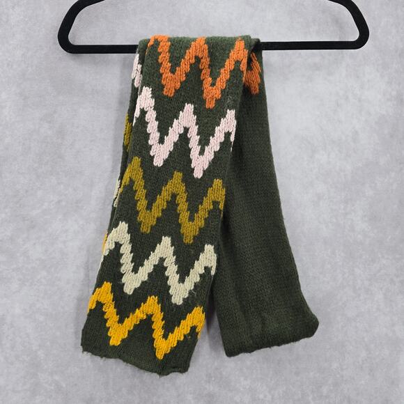 Wooden Ships Green Chevron Cable Knit Wrap Shawl Vintage Y2K Scarves Scarf - Picture 3 of 5